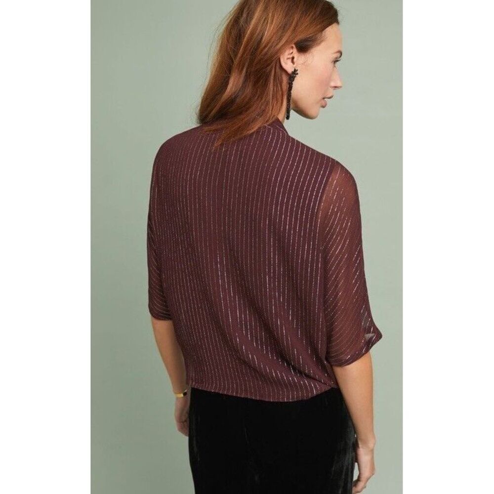 Ranna Gill Cassel Wine Blouse Sz M Petite Anthropologie MSRP $148 Beaded - Picture 2 of 5